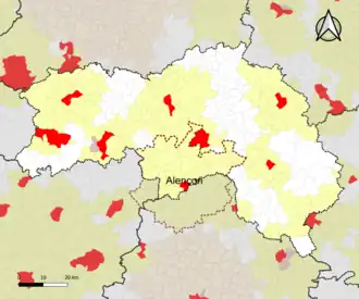 Localisation de l'aire d'attraction d'Alençon dans le département de l'Orne.