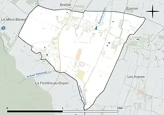 Carte en couleur présentant le réseau hydrographique de la commune
