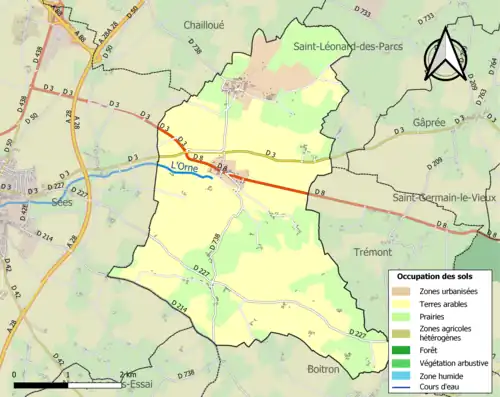 Carte en couleurs présentant l'occupation des sols.