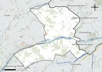 Carte en couleur présentant le réseau hydrographique de la commune