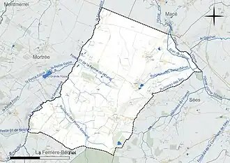 Carte en couleur présentant le réseau hydrographique de la commune