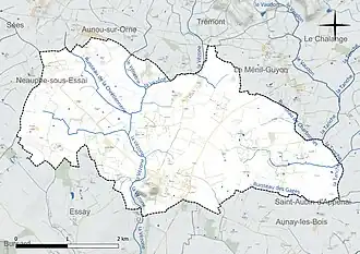 Carte en couleur présentant le réseau hydrographique de la commune