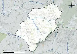 Carte en couleur présentant le réseau hydrographique de la commune