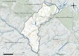 Carte en couleur présentant le réseau hydrographique de la commune