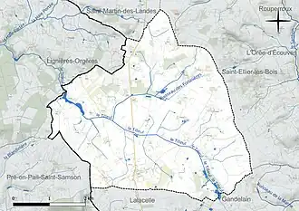 Carte en couleur présentant le réseau hydrographique de la commune