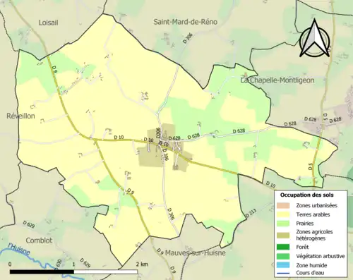 Carte en couleurs présentant l'occupation des sols.