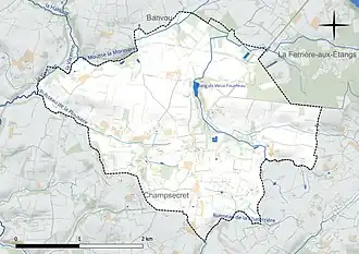 Carte en couleur présentant le réseau hydrographique de la commune
