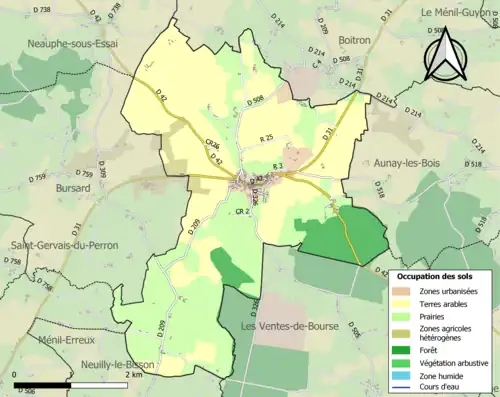 Carte en couleurs présentant l'occupation des sols.