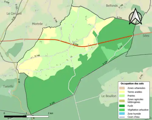 Carte en couleurs présentant l'occupation des sols.