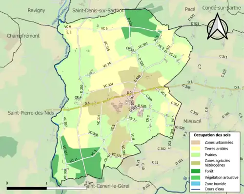 Carte en couleurs présentant l'occupation des sols.