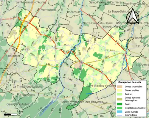 Carte en couleurs présentant l'occupation des sols.