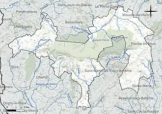 Carte en couleur présentant le réseau hydrographique de la commune