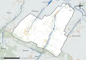 Carte en couleur présentant le réseau hydrographique de la commune
