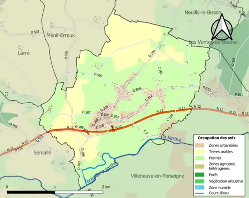 Carte en couleurs présentant l'occupation des sols.