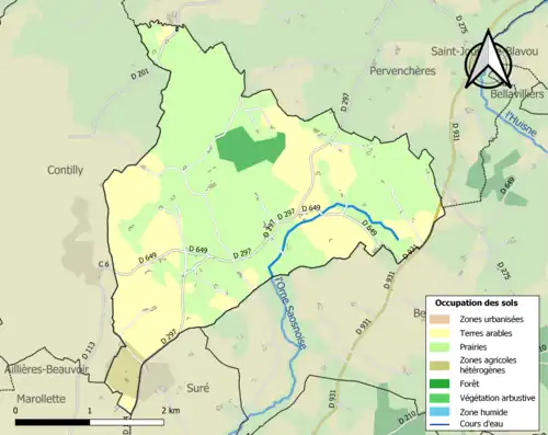 Carte en couleurs présentant l'occupation des sols.