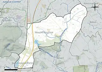 Carte en couleur présentant le réseau hydrographique de la commune