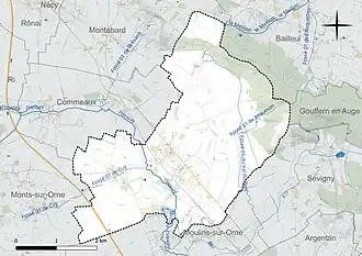 Carte en couleur présentant le réseau hydrographique de la commune