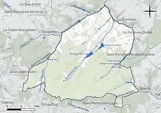 Carte en couleur présentant le réseau hydrographique de la commune