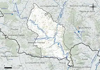 Carte en couleur présentant le réseau hydrographique de la commune