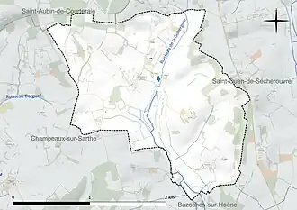 Carte en couleur présentant le réseau hydrographique de la commune