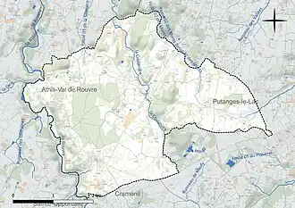 Carte en couleur présentant le réseau hydrographique de la commune