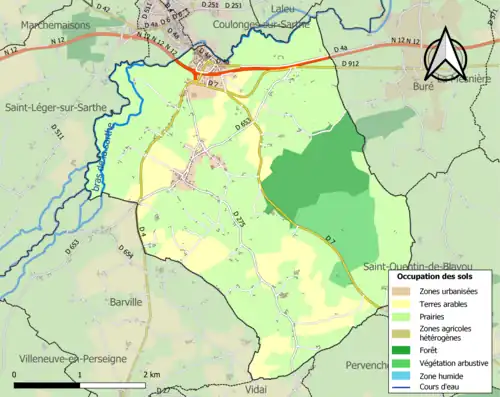 Carte en couleurs présentant l'occupation des sols.