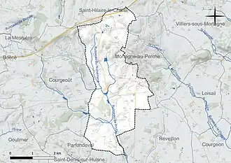 Carte en couleur présentant le réseau hydrographique de la commune