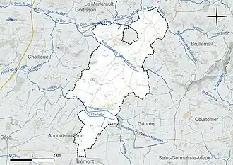 Carte en couleur présentant le réseau hydrographique de la commune