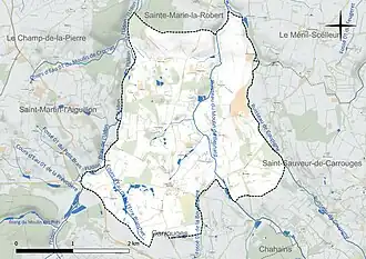 Carte en couleur présentant le réseau hydrographique de la commune
