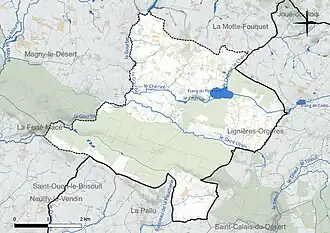 Carte en couleur présentant le réseau hydrographique de la commune