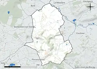 Carte en couleur présentant le réseau hydrographique de la commune