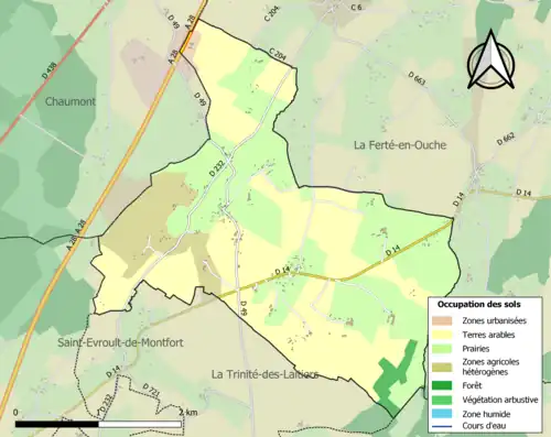 Carte en couleurs présentant l'occupation des sols.