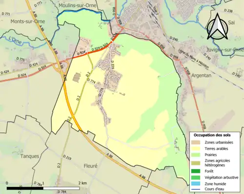 Carte en couleurs présentant l'occupation des sols.