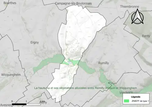 Carte de la ZNIEFF de type 1 sur la commune.