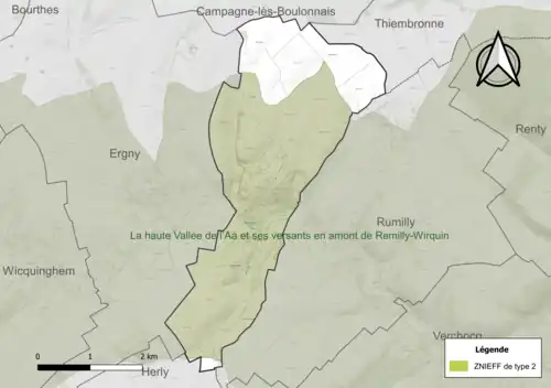 Carte de la ZNIEFF de type 2 sur la commune.