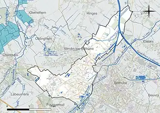 Carte en couleur présentant le réseau hydrographique de la commune