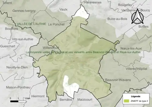 Carte de la ZNIEFF de type 2 sur la commune.