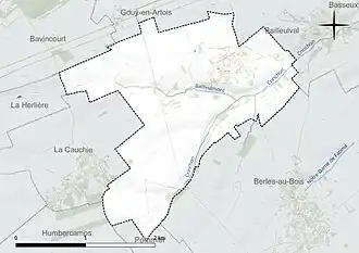 Carte en couleur présentant le réseau hydrographique de la commune