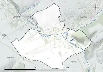 Carte en couleur présentant le réseau hydrographique de la commune