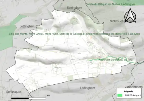Carte de la ZNIEFF de type 1 sur la commune.