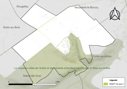 Carte de la ZNIEFF de type 2 sur la commune.