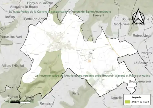 Carte des ZNIEFF de type 2 sur la commune.