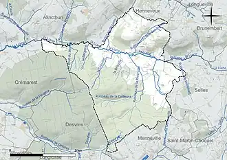 Carte en couleur présentant le réseau hydrographique de la commune