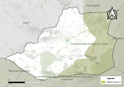 Carte des ZNIEFF de type 2 sur la commune.