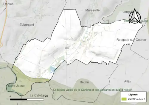 Carte de la ZNIEFF de type 2 sur la commune.