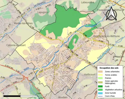 Carte en couleurs présentant l'occupation des sols.