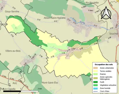 Carte en couleurs présentant l'occupation des sols.