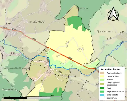 Carte en couleurs présentant l'occupation des sols.