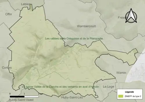 Carte des ZNIEFF de type 2 sur la commune.