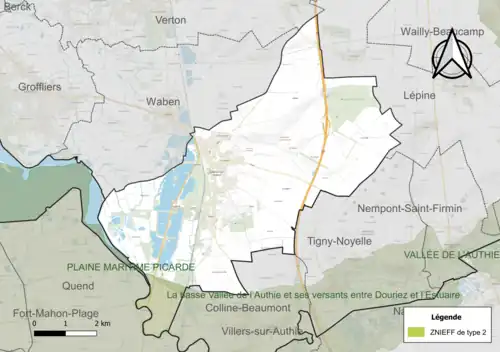 Carte de la ZNIEFF de type 2 sur la commune.